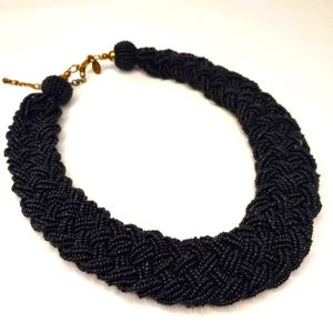 Braided black seed bead necklace